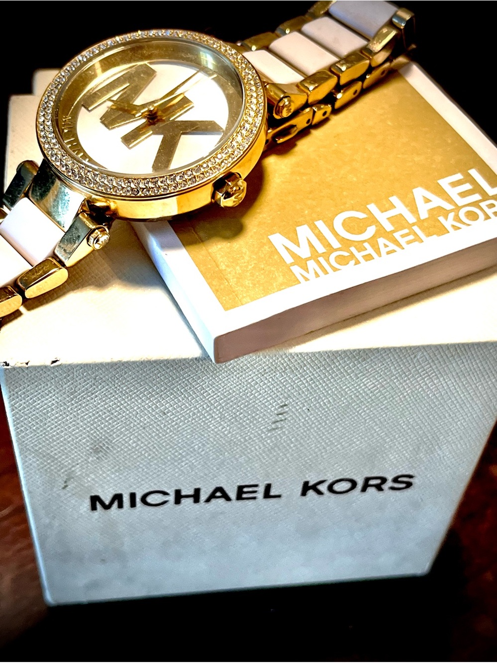 Michael Kors Gold and White Crystal-Accent Women's Watch